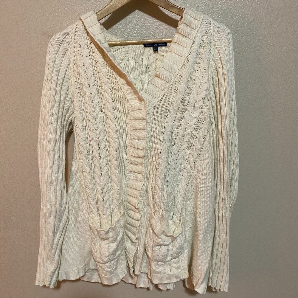 100% Cotton Women's XL Long Cable Knit Sweater with Hood Cream